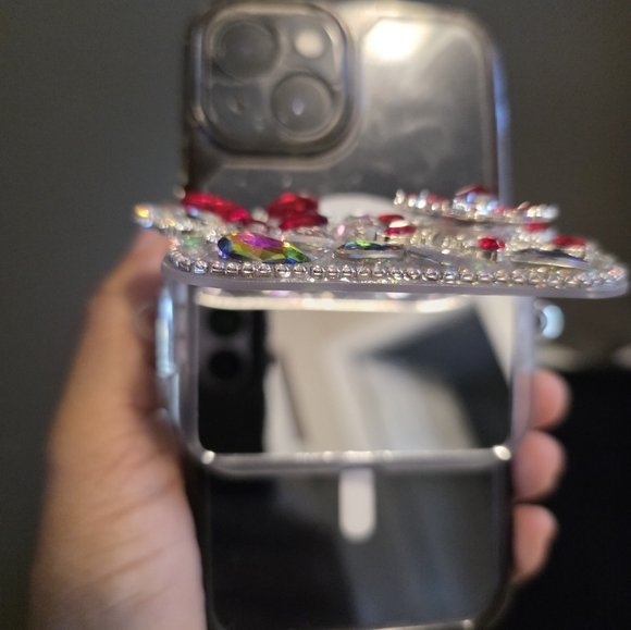 Rhinestone Butterfly Phone Clip with Hinged Mirror – Fits Most Phones - Picture 4 of 5